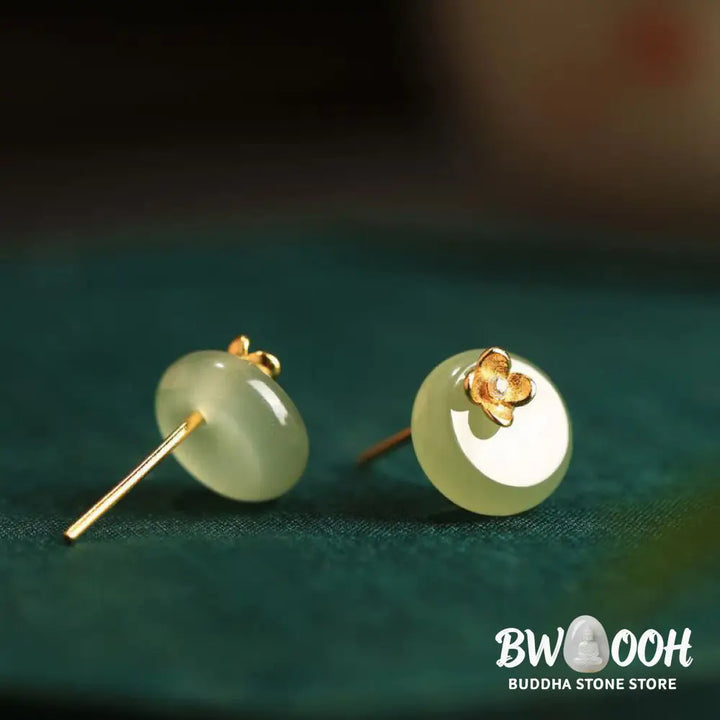 Buddha Stones Cyan Jade 925 Sterling Silver Flower Harmony Earrings - Cyan Jade(925 Sterling Silver Posts) - Earrings