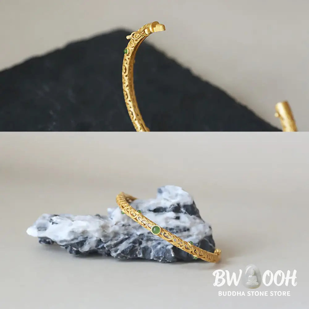 Buddha Stones Cyan Jade Copper Auspicious Clouds Calm Healing Bracelet Bangle - BWOOOH - Auspicious Clouds Bangle(Wrist