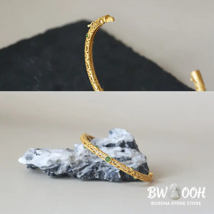 Buddha Stones Cyan Jade Copper Auspicious Clouds Calm Healing Bracelet Bangle - BWOOOH - Auspicious Clouds Bangle(Wrist