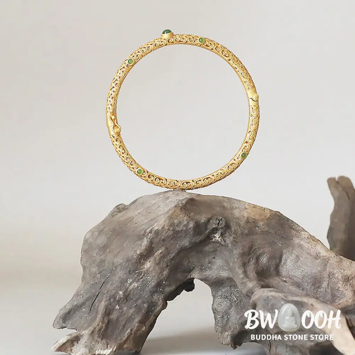 Buddha Stones Cyan Jade Copper Auspicious Clouds Calm Healing Bracelet Bangle - BWOOOH - Auspicious Clouds Bangle(Wrist