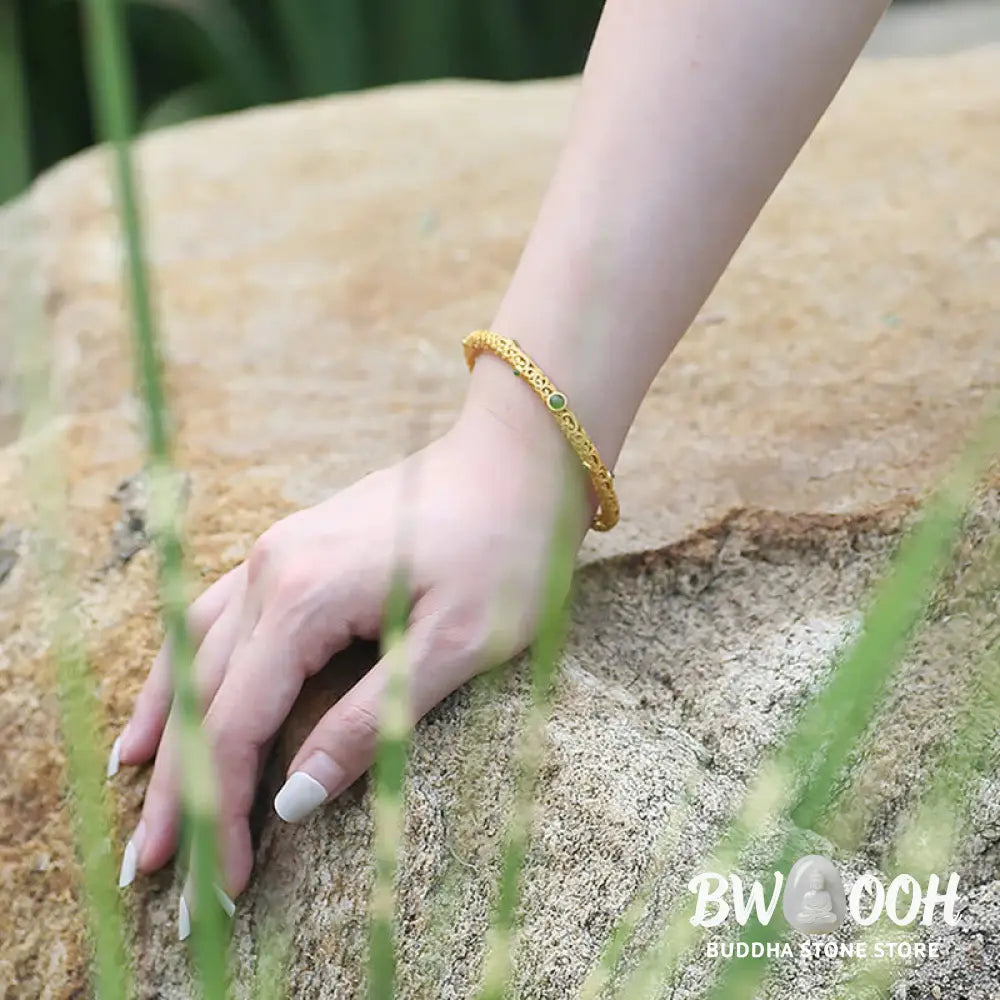 Buddha Stones Cyan Jade Copper Auspicious Clouds Calm Healing Bracelet Bangle - BWOOOH - Auspicious Clouds Bangle(Wrist
