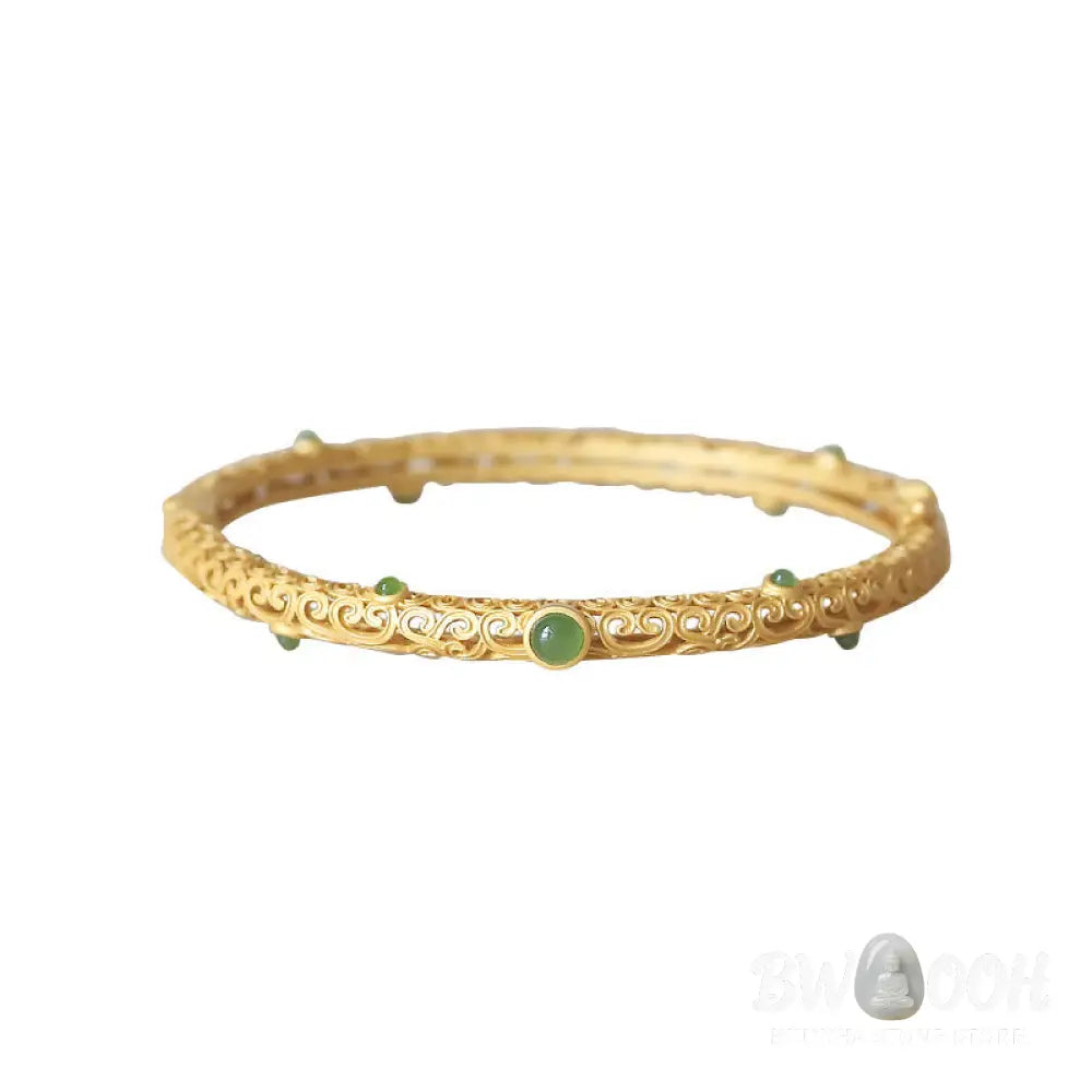 Buddha Stones Cyan Jade Copper Auspicious Clouds Calm Healing Bracelet Bangle - BWOOOH - Auspicious Clouds Bangle(Wrist