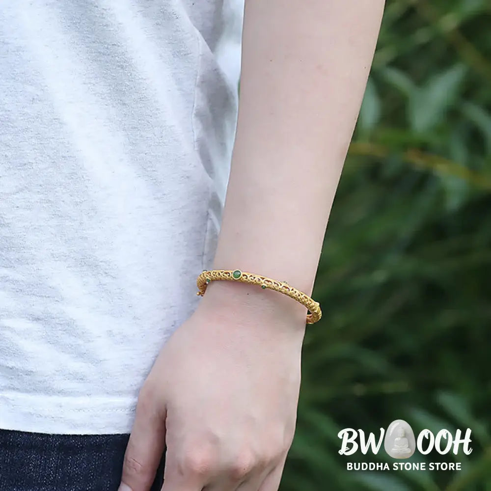 Buddha Stones Cyan Jade Copper Auspicious Clouds Calm Healing Bracelet Bangle - BWOOOH - Auspicious Clouds Bangle(Wrist