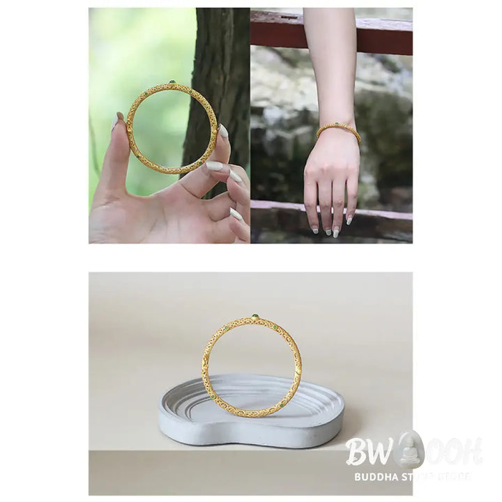 Buddha Stones Cyan Jade Copper Auspicious Clouds Calm Healing Bracelet Bangle - BWOOOH - Auspicious Clouds Bangle(Wrist