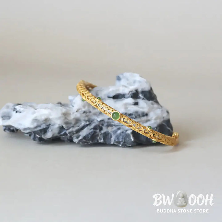 Buddha Stones Cyan Jade Copper Auspicious Clouds Calm Healing Bracelet Bangle - BWOOOH - Auspicious Clouds Bangle(Wrist