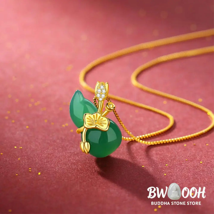 Buddha Stones Cyan Jade Gourd Lotus Leaf Abundance Pendant Necklace - BWOOOH - Necklaces &amp; Pendants
