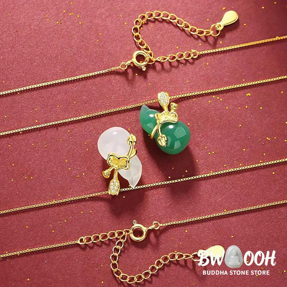 Buddha Stones Cyan Jade Gourd Lotus Leaf Abundance Pendant Necklace - BWOOOH - Necklaces &amp; Pendants