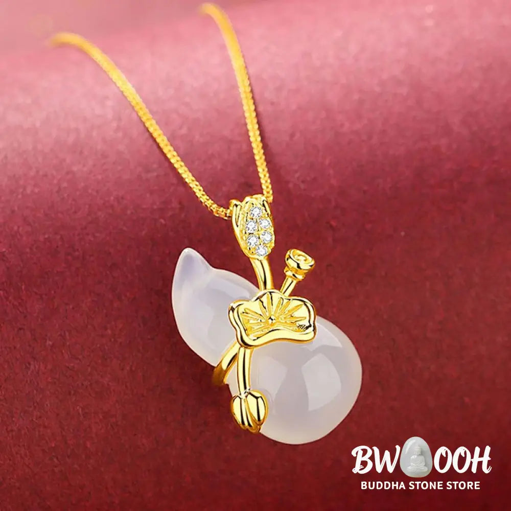 Buddha Stones Cyan Jade Gourd Lotus Leaf Abundance Pendant Necklace - BWOOOH - Necklaces &amp; Pendants