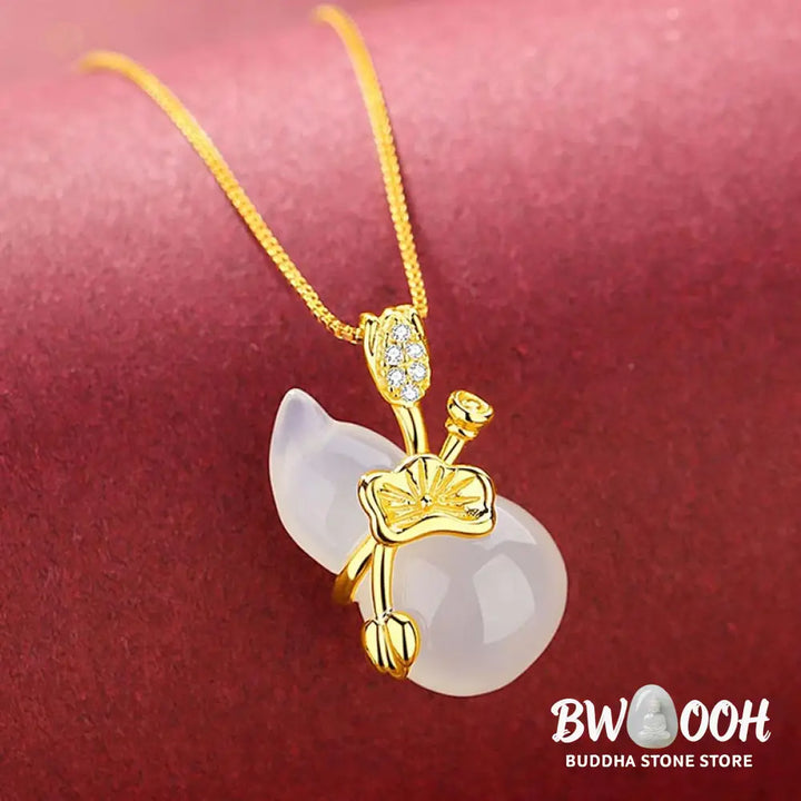 Buddha Stones Cyan Jade Gourd Lotus Leaf Abundance Pendant Necklace - BWOOOH - Necklaces &amp; Pendants