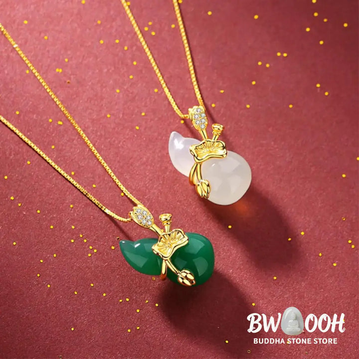 Buddha Stones Cyan Jade Gourd Lotus Leaf Abundance Pendant Necklace - BWOOOH - Necklaces &amp; Pendants