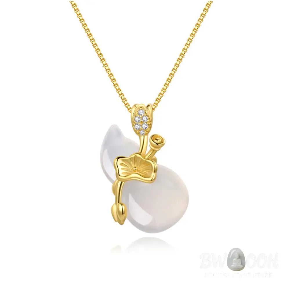 Buddha Stones Cyan Jade Gourd Lotus Leaf Abundance Pendant Necklace - BWOOOH - Necklaces &amp; Pendants