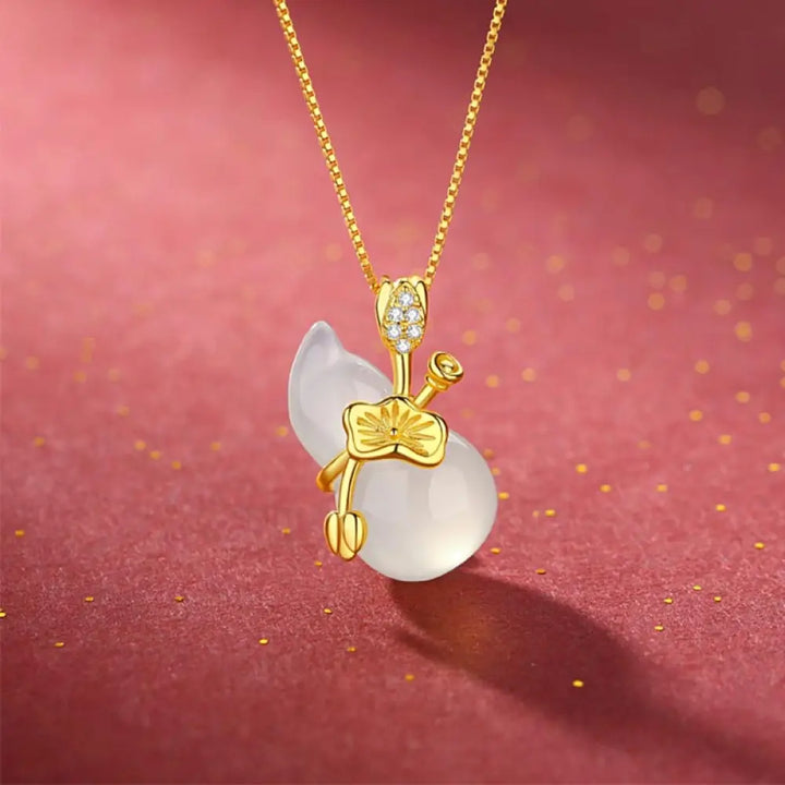 Buddha Stones Cyan Jade Gourd Lotus Leaf Abundance Pendant Necklace - BWOOOH - White Jade - Necklaces &amp; Pendants