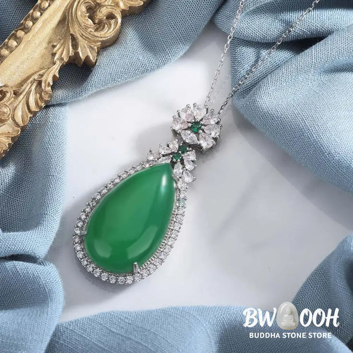 Buddha Stones Cyan Jade Harmony Necklace - BWOOOH - Cyan Jade - Necklaces &amp; Pendants