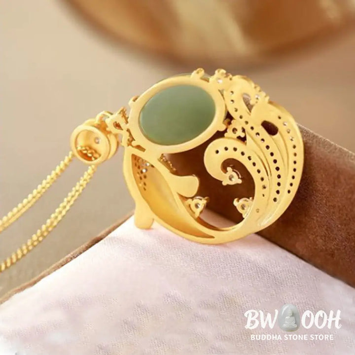 BWOOOH Cyan Jade Koi Fish Healing Calm Necklace Pendant. Intricately carved serene blue-green jade koi, symbolizing prosperity, success, and inner harmony. Adjustable length. - View 10