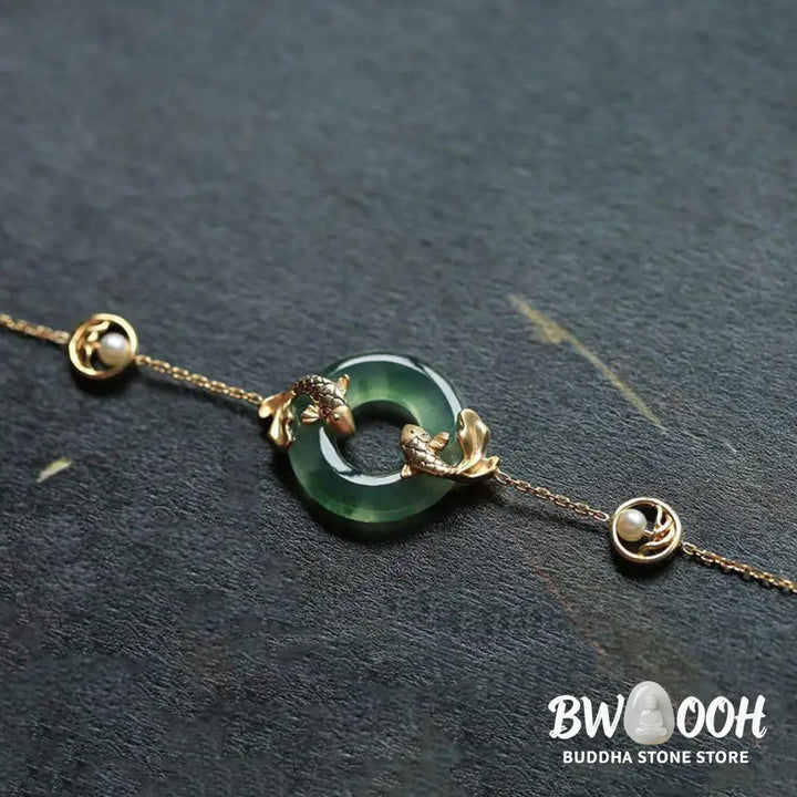 Buddha Stones Cyan Jade Koi Fish Healing Harmony Bracelet - BWOOOH - Cyan Jade (Success ♥ Luck) - Bracelet