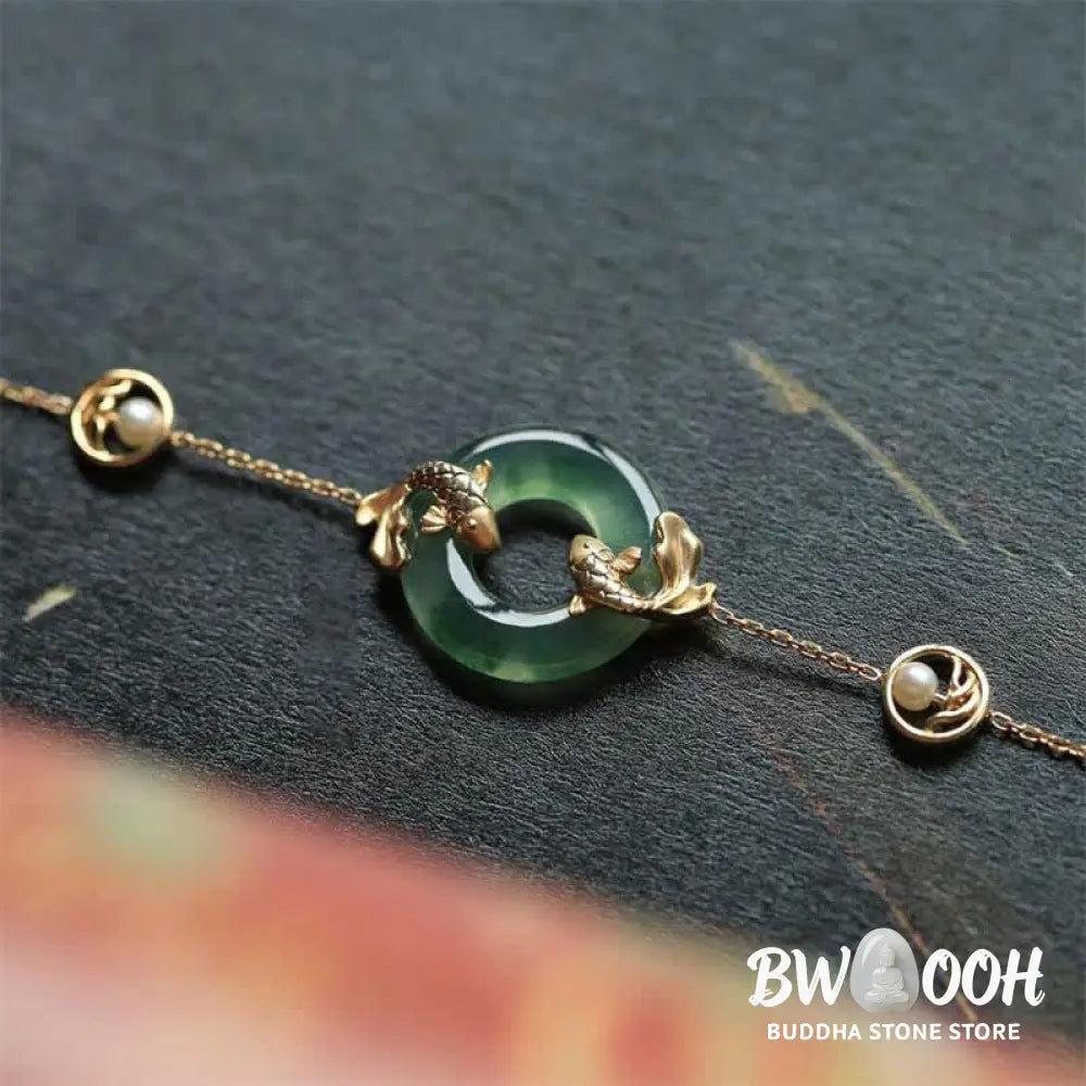 Buddha Stones Cyan Jade Koi Fish Healing Harmony Bracelet - BWOOOH - Cyan Jade (Success ♥ Luck) - Bracelet