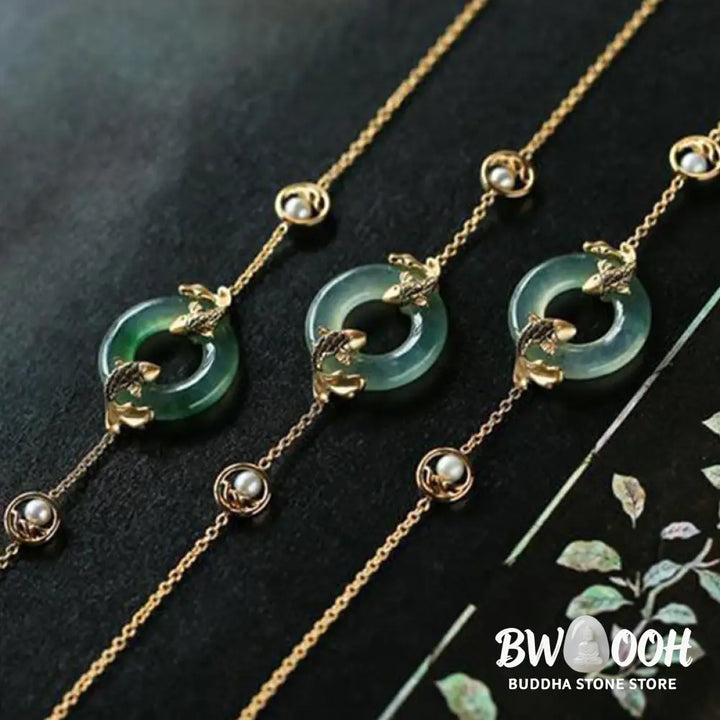 Buddha Stones Cyan Jade Koi Fish Healing Harmony Bracelet - BWOOOH - Cyan Jade (Success ♥ Luck) - Bracelet