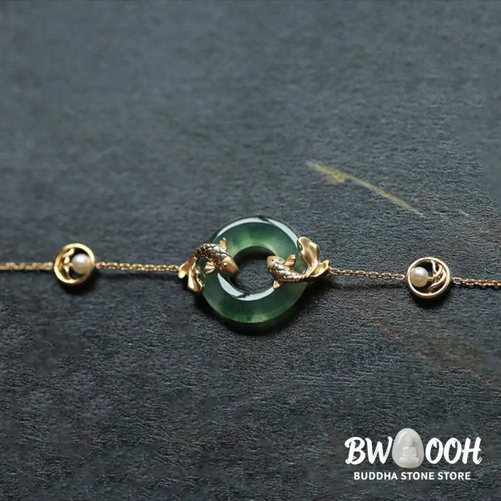 Buddha Stones Cyan Jade Koi Fish Healing Harmony Bracelet - BWOOOH - Cyan Jade (Success ♥ Luck) - Bracelet