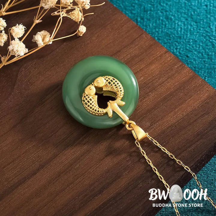 Buddha Stones Cyan Jade Koi Fish Luck Necklace Pendant - BWOOOH - Cyan Jade (Success ♥ Luck) - Necklaces &amp; Pendants