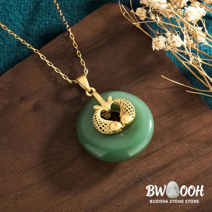 Buddha Stones Cyan Jade Koi Fish Luck Necklace Pendant - BWOOOH - Cyan Jade (Success ♥ Luck) - Necklaces &amp; Pendants