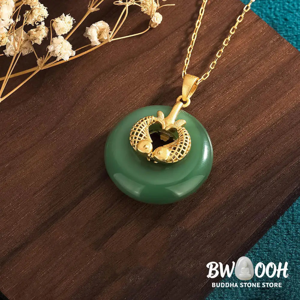 Buddha Stones Cyan Jade Koi Fish Luck Necklace Pendant - BWOOOH - Cyan Jade (Success ♥ Luck) - Necklaces &amp; Pendants