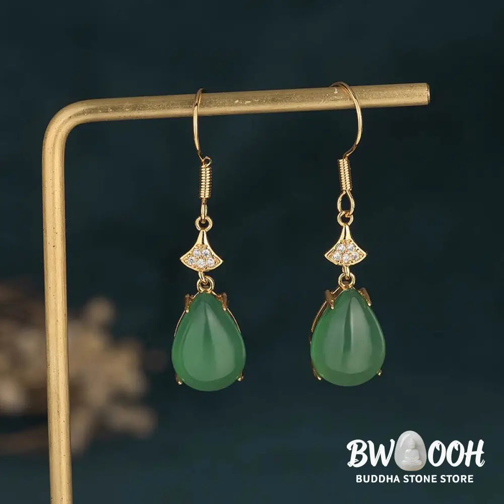 Buddha Stones Cyan Jade Luck Drop Earrings - Cyan Jade - Earrings