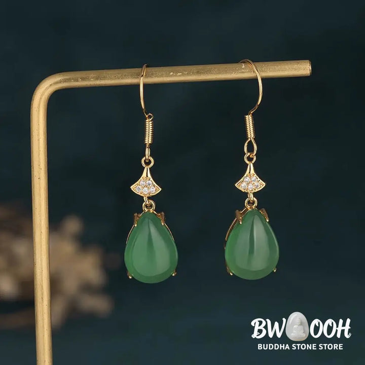 Buddha Stones Cyan Jade Luck Drop Earrings - Cyan Jade - Earrings
