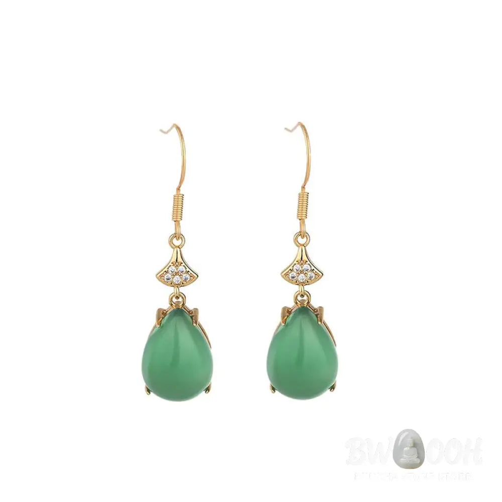 Buddha Stones Cyan Jade Luck Drop Earrings - Cyan Jade - Earrings