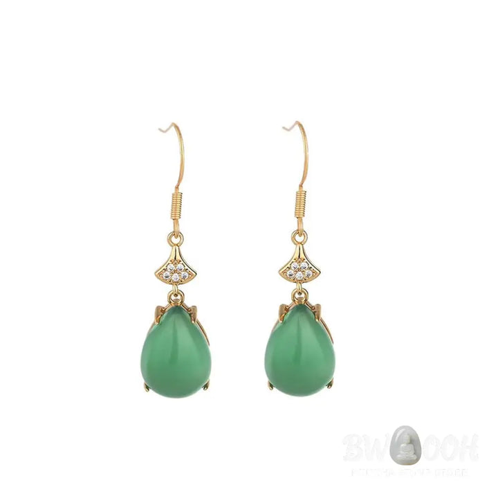 Buddha Stones Cyan Jade Luck Drop Earrings - Cyan Jade - Earrings