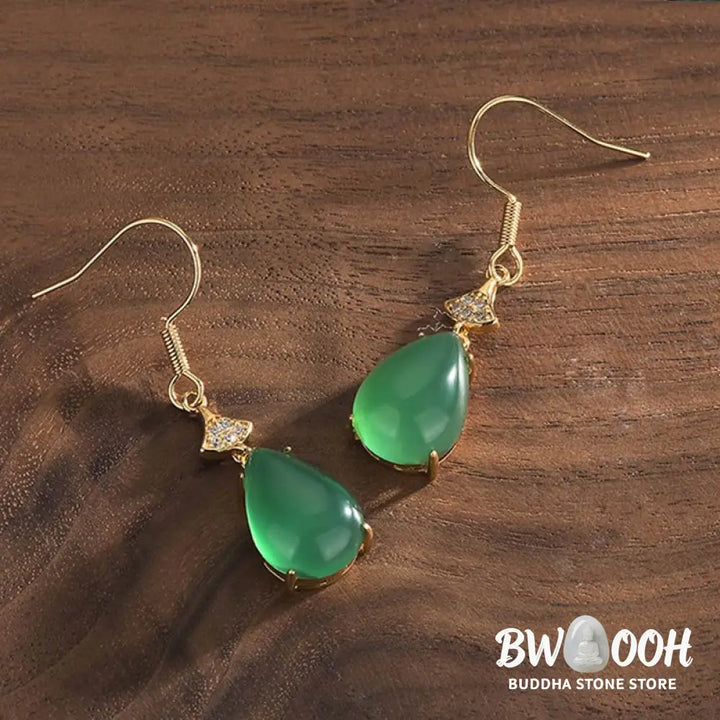 Buddha Stones Cyan Jade Luck Drop Earrings - Cyan Jade - Earrings