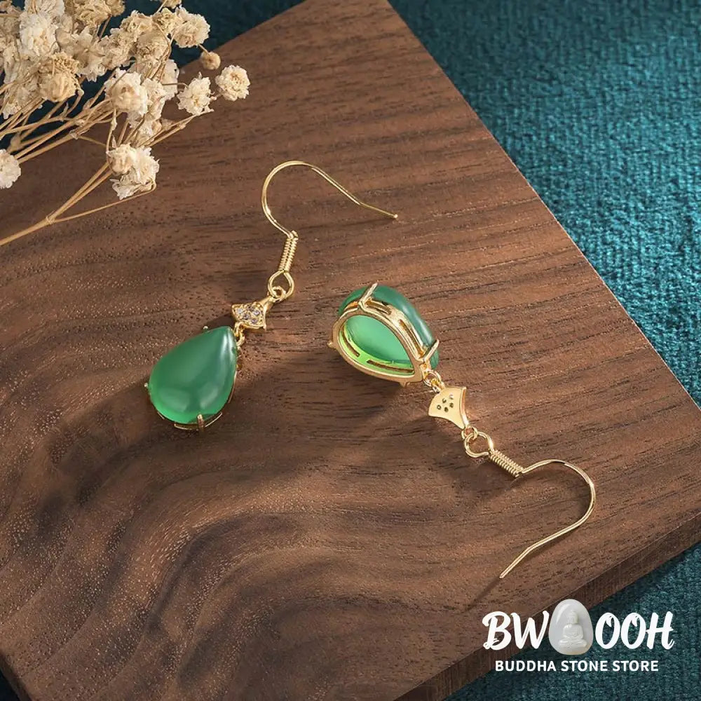 Buddha Stones Cyan Jade Luck Drop Earrings - Cyan Jade - Earrings