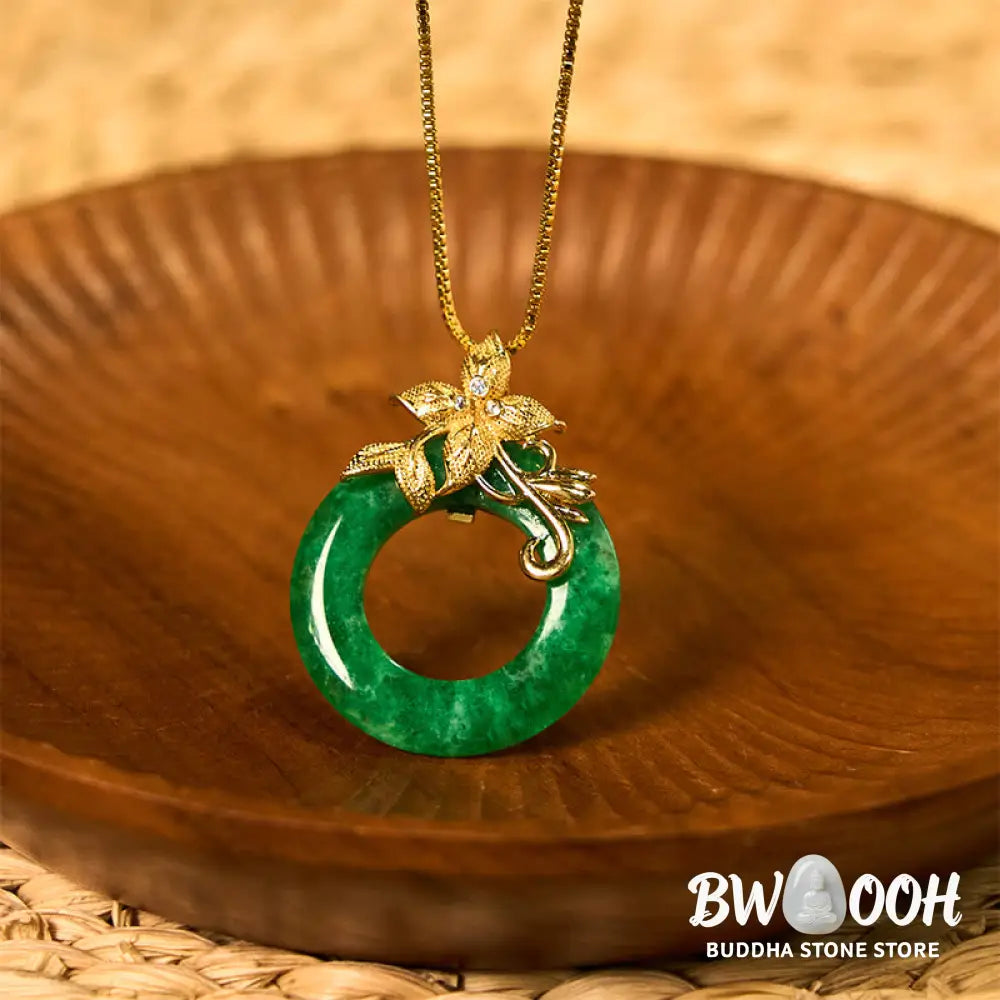 Buddha Stones Cyan Jade Peace Buckle Alloy Flower Healing Luck Necklace Pendant - BWOOOH - Necklaces &amp; Pendants
