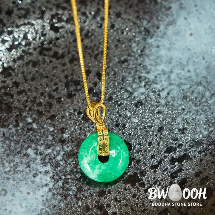 Buddha Stones Cyan Jade Peace Buckle Healing Luck Necklace Pendant - BWOOOH - Cyan Jade - Necklaces &amp; Pendants