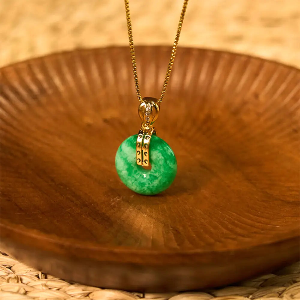 Buddha Stones Cyan Jade Peace Buckle Healing Luck Necklace Pendant - BWOOOH - Cyan Jade - Necklaces & Pendants