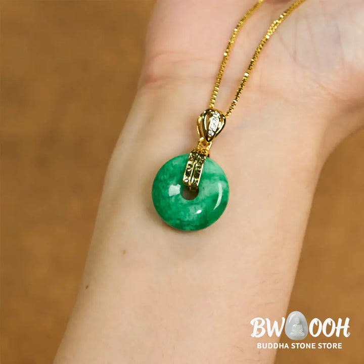 Buddha Stones Cyan Jade Peace Buckle Healing Luck Necklace Pendant - BWOOOH - Cyan Jade - Necklaces &amp; Pendants