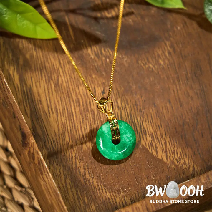 Buddha Stones Cyan Jade Peace Buckle Healing Luck Necklace Pendant - BWOOOH - Cyan Jade - Necklaces &amp; Pendants