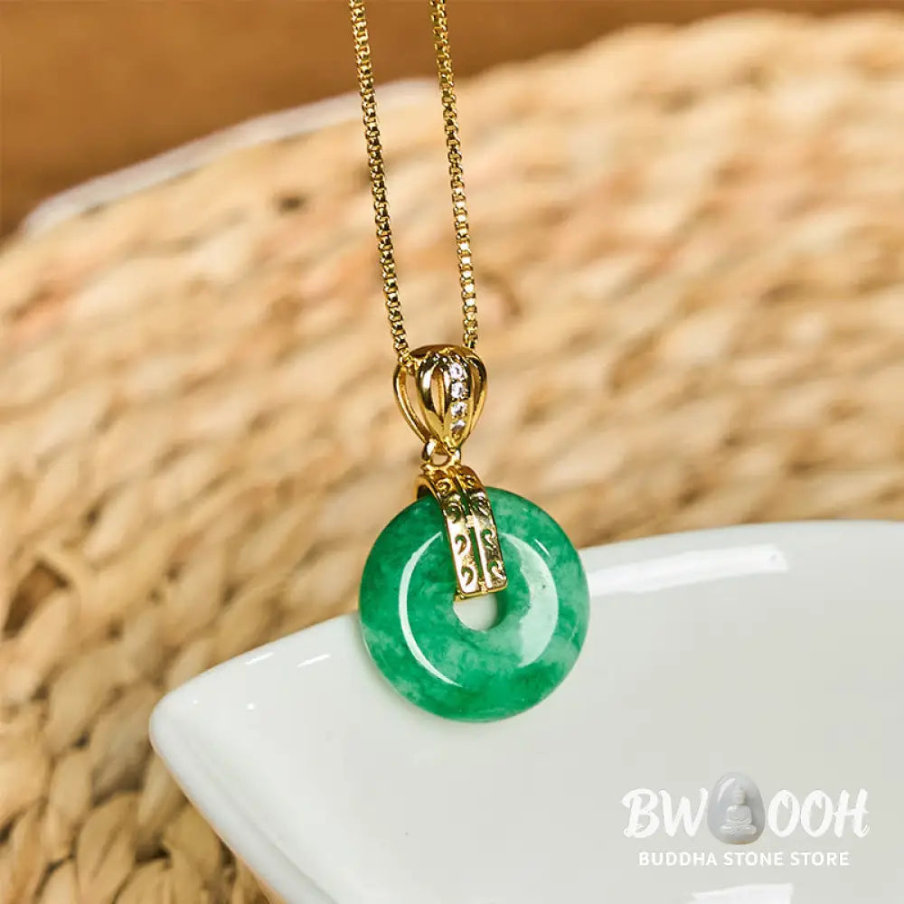 Buddha Stones Cyan Jade Peace Buckle Healing Luck Necklace Pendant - BWOOOH - Cyan Jade - Necklaces &amp; Pendants