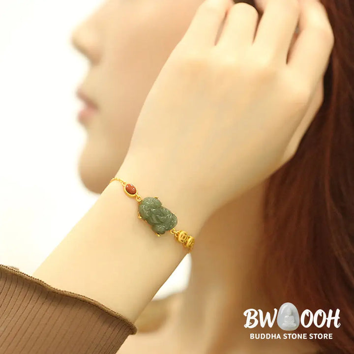 BWOOOH Cyan Jade PiXiu Copper Coin Red Agate Success Chain Bracelet | spiritual healing bracelet