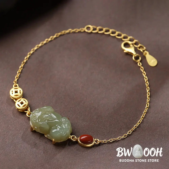 BWOOOH Cyan Jade PiXiu Copper Coin Red Agate Success Chain Bracelet | spiritual healing bracelet