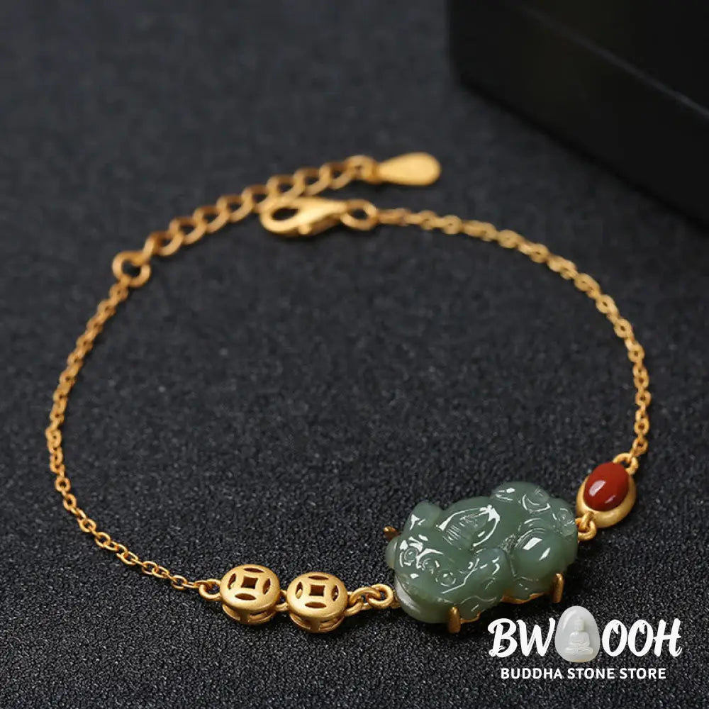 BWOOOH Cyan Jade PiXiu Copper Coin Red Agate Success Chain Bracelet | spiritual healing bracelet