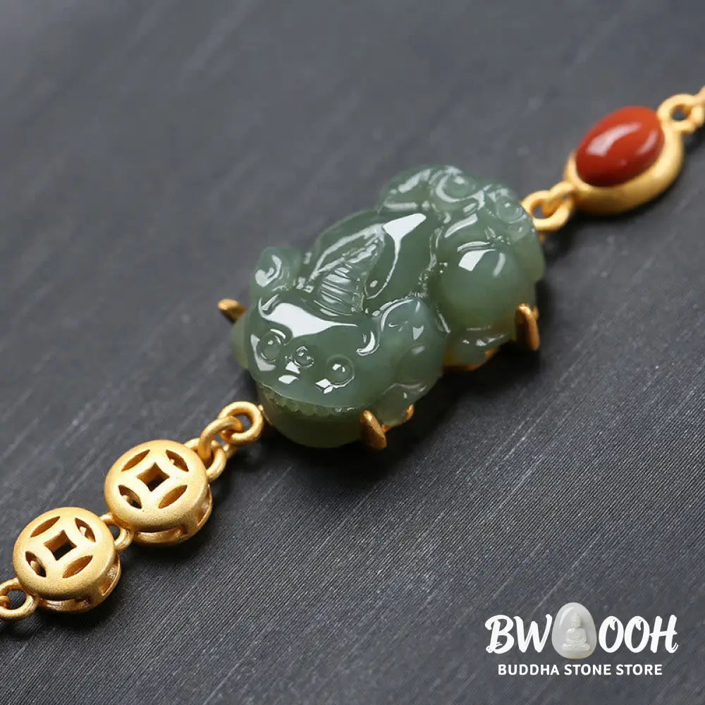 BWOOOH Cyan Jade PiXiu Copper Coin Red Agate Success Chain Bracelet | spiritual healing bracelet