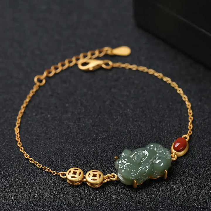 BWOOOH Cyan Jade PiXiu Copper Coin Red Agate Success Chain Bracelet | spiritual healing bracelet