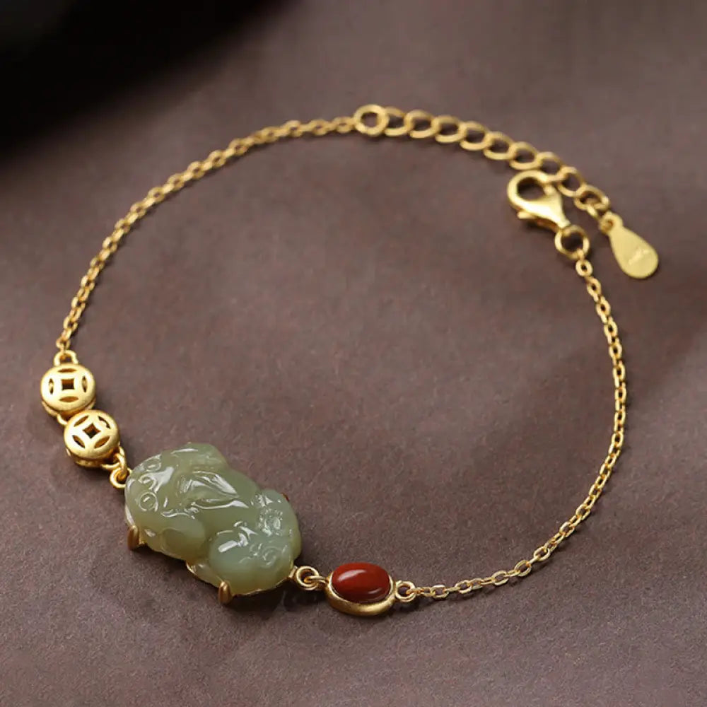 BWOOOH Cyan Jade PiXiu Copper Coin Red Agate Success Chain Bracelet | spiritual healing bracelet