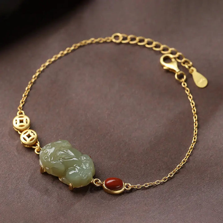 BWOOOH Cyan Jade PiXiu Copper Coin Red Agate Success Chain Bracelet | spiritual healing bracelet