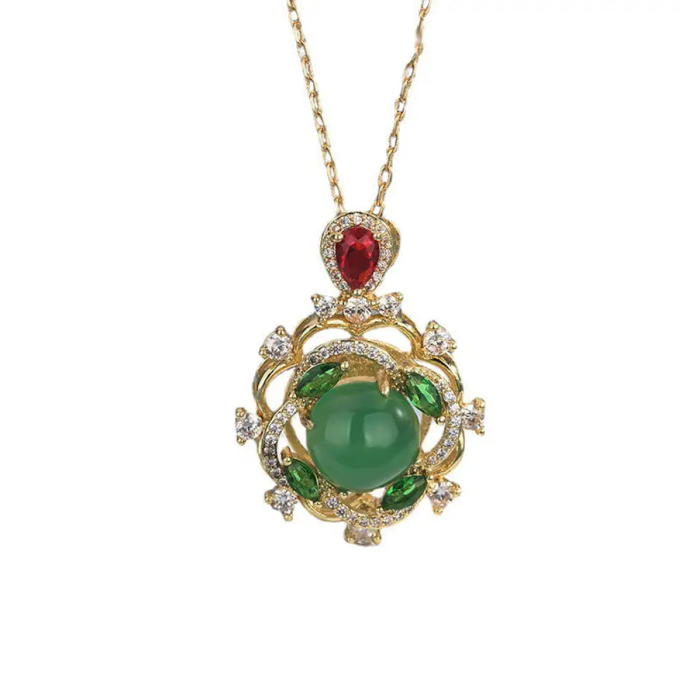 BWOOOH Cyan Jade Red Crystal Luck Necklace — cyan jade and red crystal agate garnet beaded necklace on 65cm elastic cord, unisex feng shui spiritual jewelry