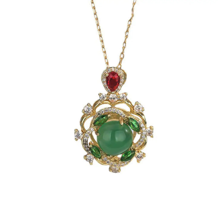 BWOOOH Cyan Jade Red Crystal Luck Necklace — cyan jade and red crystal agate garnet beaded necklace on 65cm elastic cord, unisex feng shui spiritual jewelry