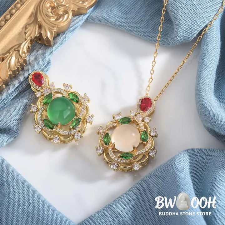 Buddha Stones Cyan Jade Red Crystal Luck Necklace - BWOOOH - Necklaces &amp; Pendants