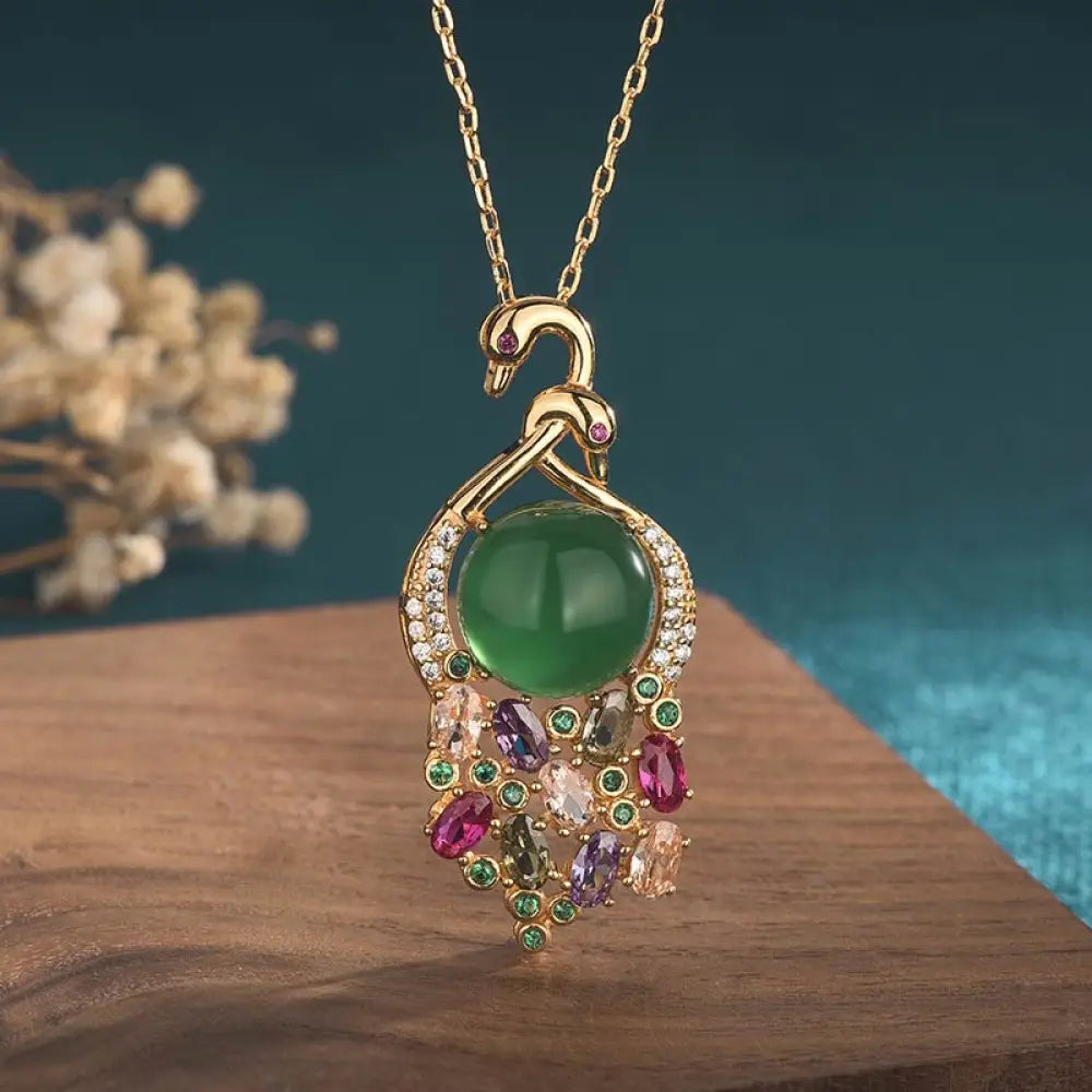 BWOOOH Cyan Jade success and longevity carved pendant on chain necklace for clarity and achievement