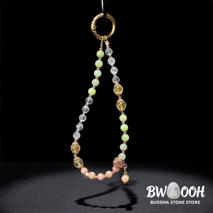 Buddha Stones Cyan Jade White Crystal Harmony Beads Key Chain Phone Hanging Decoration - Cyan Jade(Luck ♥ Longevity)
