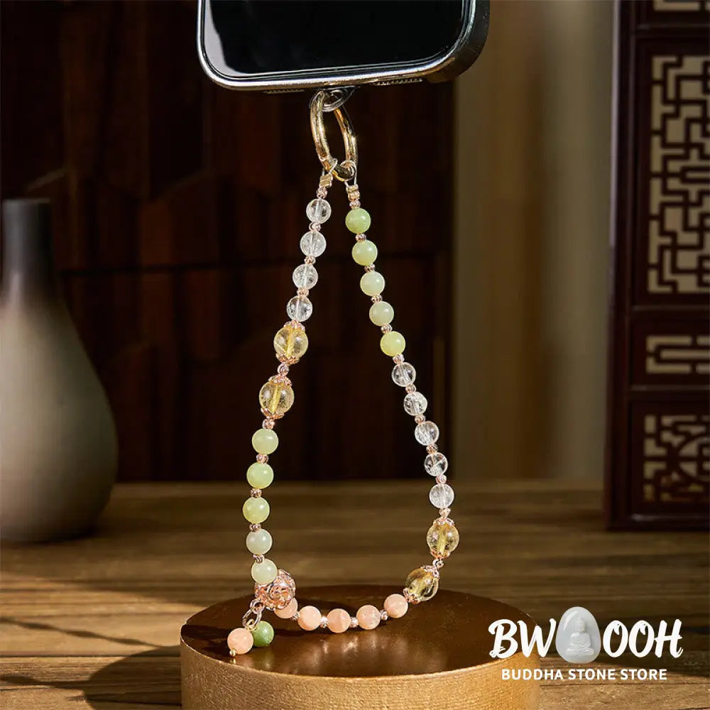Buddha Stones Cyan Jade White Crystal Harmony Beads Key Chain Phone Hanging Decoration - Cyan Jade(Luck ♥ Longevity)